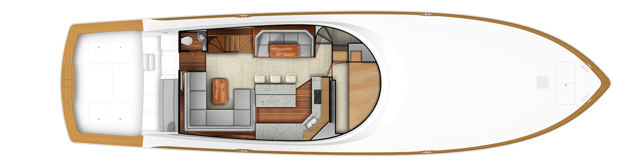 Enclosed Bridge Salon with U-Shaped Galley